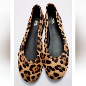 Zara Animal Print Leather Ballet Loafers Sz-40/9